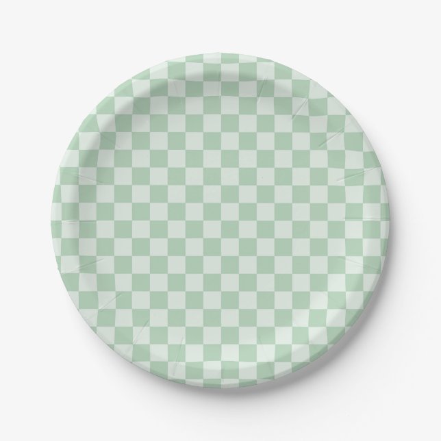 Prato De Papel Pastel Verde Checkerboard (Frente)
