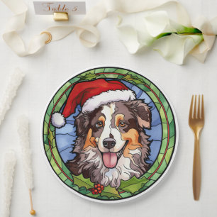 Prato De Papel Pastor Australiano Vidro Colorido Natal