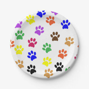 Prato De Papel Patas de animais coloridas em fundo branco