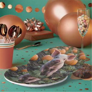 Prato De Papel **"Patch da Alegria: Um Feliz Porco de Bebê entre 