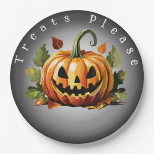 Prato De Papel Patch de Abóbora do Halloween Personalizável