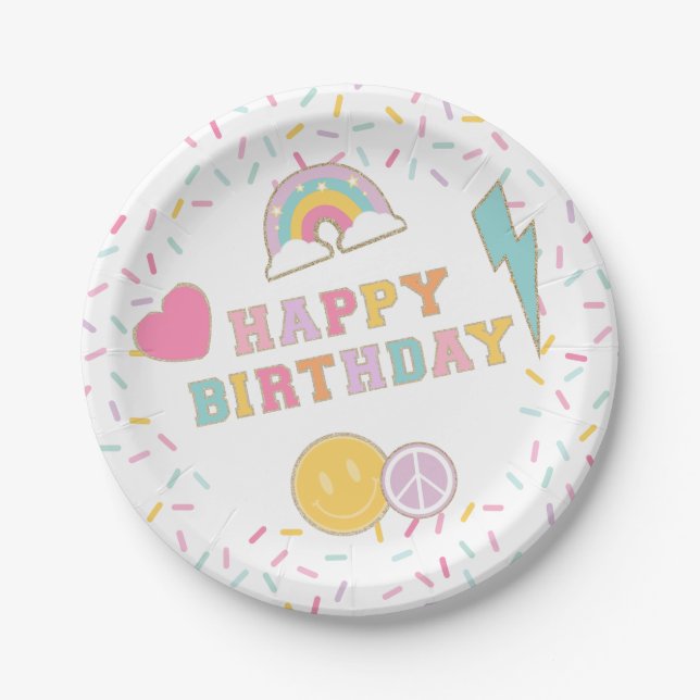Prato De Papel Patch Preppy - Letra Birthday Paper Plates (Frente)
