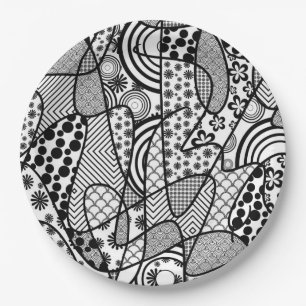 Prato De Papel Patchwork Preto e Branco de Padrões 02