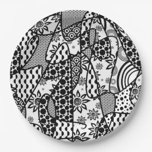 Prato De Papel Patchwork Preto e Branco Padrão 03