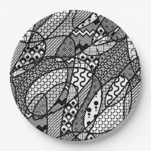 Prato De Papel Patchwork Preto e Branco Padrão 05