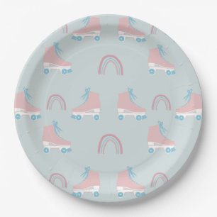 Prato De Papel Patins Personalizados Rosa Azul Pintura Retro