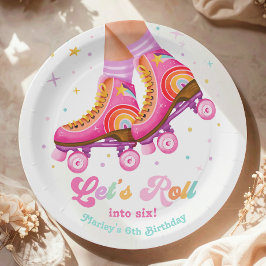 Prato De Papel Patins Vamos Rolar Menina de Patins Aniversário