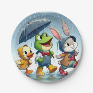 Prato De Papel Pato bonito, sapo, coelho na chuva