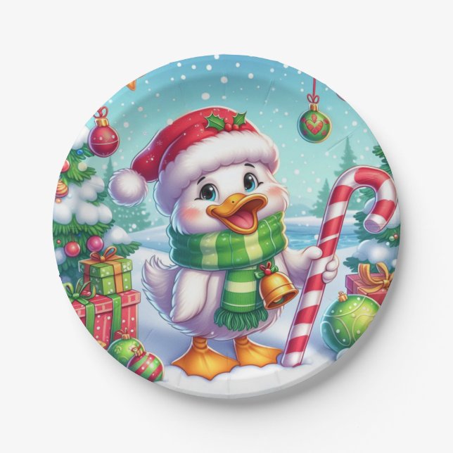 Prato De Papel Pato de Natal bonito e colorido (Frente)
