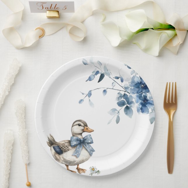 Prato De Papel Pato Floral Azul (Casamento)