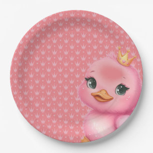 Prato De Papel Pato Rosa Vestindo Uma Coroa
