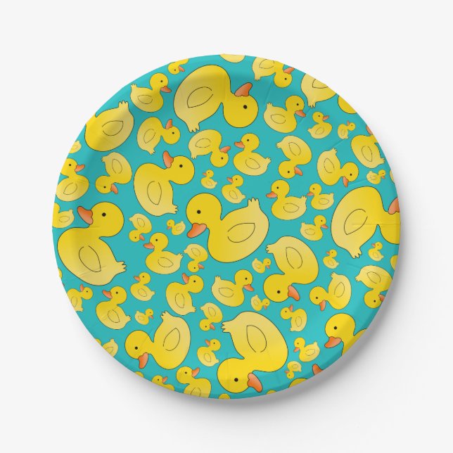 Prato De Papel Patos de borracha de turquesa (Frente)