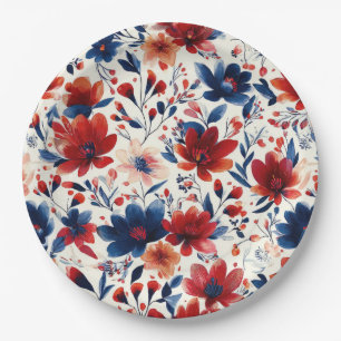 Prato De Papel Pátrio Vermelho Azul Branco Floral (10)