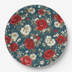 Prato De Papel Pátrio Vermelho Azul Branco Floral (11)