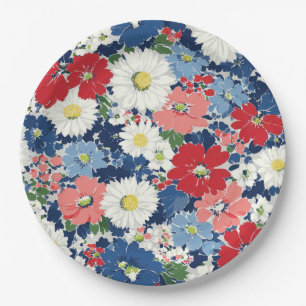 Prato De Papel Pátrio Vermelho Azul Branco Floral (3)