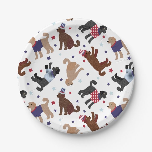 Prato De Papel Patriotic Labradoodle Pattern (Frente)