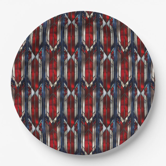 Prato De Papel Patriotic Red White Blue Geometric Pattern (Frente)