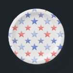 Prato De Papel Patriotic Red White & Blue Stars<br><div class="desc">This patriotic bridal shower paper plate design features a watercolor Red White & Blue Stars.</div>
