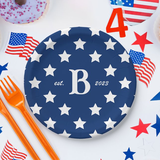 Prato De Papel Patriotic Stars and Stripes Partido 4 de julho (Patriotic Stars and Stripes July 4 Party Paper Plates)