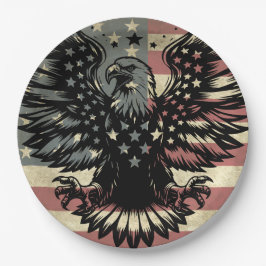 Prato De Papel Patriótico Bald Eagle - Bandeira Americana