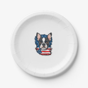 Prato De Papel Patriótico Boston Terrier Dog Puppy American Flag