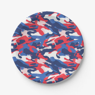 Prato De Papel Patriótico Camo Vermelho Branco Azul EUA Liberdade