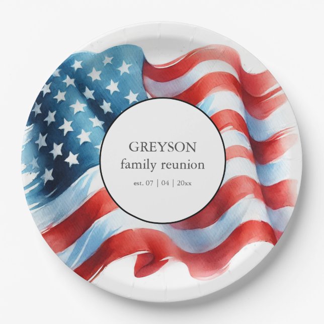 Prato De Papel Patriótico EUA 4 de julho decoração de Mesas (Frente)