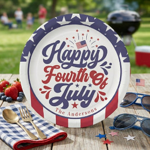 Prato De Papel Patriótico Personalizado Feliz Quarto De Julho
