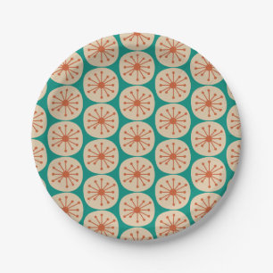 Prato De Papel Patterno de Mod do Retro Pontos Atômicos Turquesa