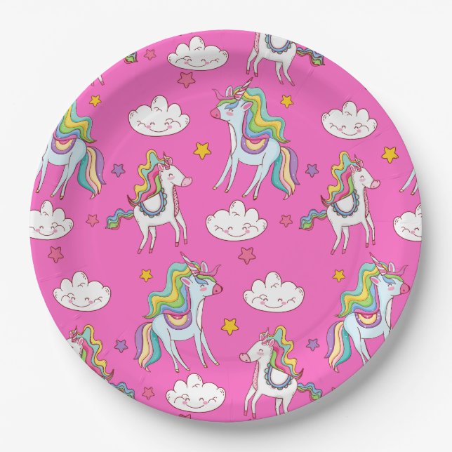 Prato De Papel Patterno Funny Unicorn Cute (Frente)