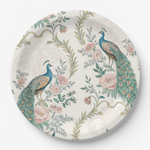 Prato De Papel Pavão Elegante Floral Vintage (3)