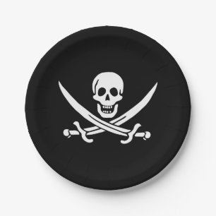 Prato De Papel Pavilha de Sinalizador Pirata com Espadas Cruzadas