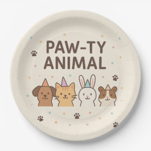 Prato De Papel Paw-ty Animal - Festa de aniversário De Animais De