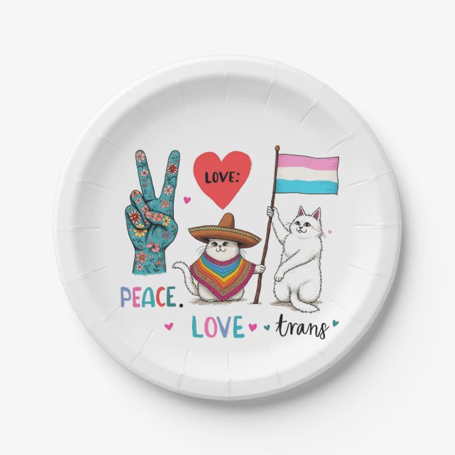 Prato De Papel Paz e Transgênero LGBTQ Trans (Frente)