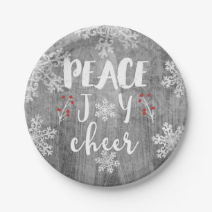 Prato De Papel Peace Love Cheer Silver Snowflake Foliday Party