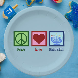 Prato De Papel Peace Love Hanukkah