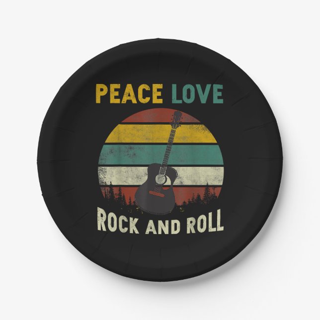 Prato De Papel Peace Love & Rock & Roll Guitar Player V (Frente)