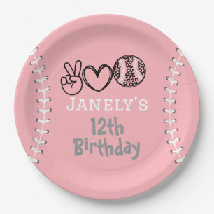 Prato De Papel Peace Love Softball Birthday