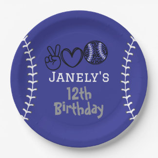 Prato De Papel Peace Love Softball Birthday