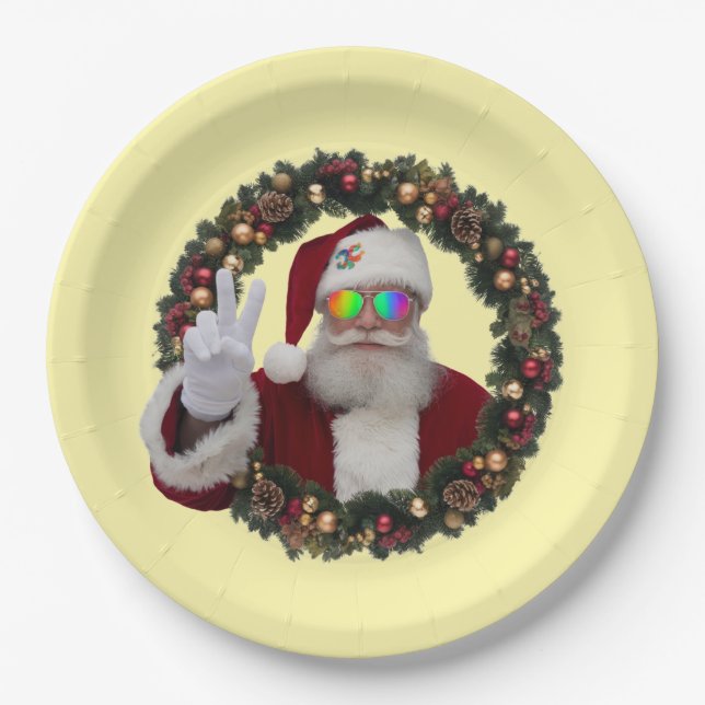 Prato De Papel Peace Santa Wreath Plate (Frente)