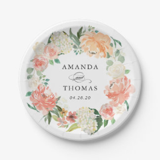 Prato De Papel Peach Coral Blush Floral Wreath Wedes