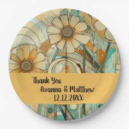 Prato De Papel Peach e Beige Floral Abstrato