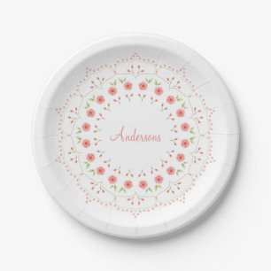 Prato De Papel Peach Floral Mandala Personalizada Placa de Papel