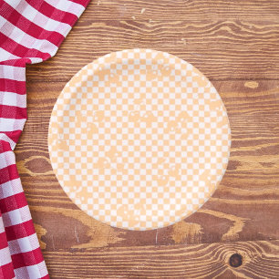 Prato De Papel Peach Fuzz Cherry Gingham Patterno