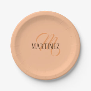 Prato De Papel Peach Fuzz Elegante Personalizado Nome