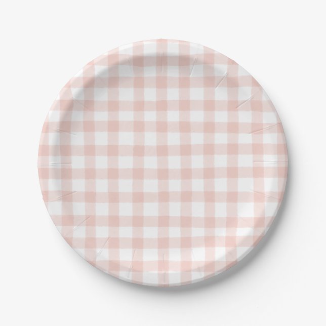 Prato De Papel Peach Gingham (Frente)