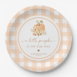 Prato De Papel Peach Gingham Fall Pumpkin Pop Quando Ela Pop