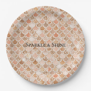 Prato De Papel Peach Rosa Blush Dourado Sereia Glitter