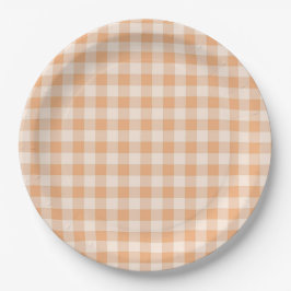 Prato De Papel Peach White Checkered Gingham Patterno
