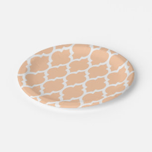Prato De Papel Peach White Quatrefoil Patterno Marroquino #4
